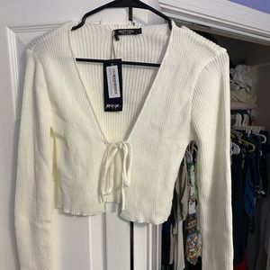 Nasty Gal Cropped Tie Cardigan Shirt Size Large